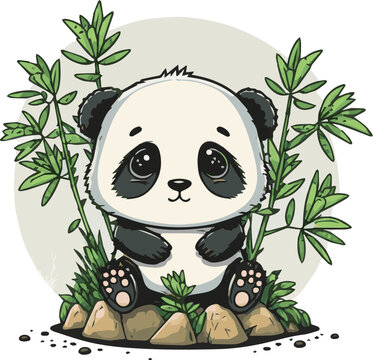Premium vector of a cute panda with bamboo for kids cartoons. Editable panda vector