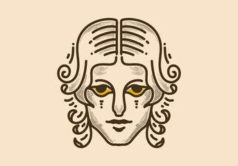 Vintage art illustration of man head with curly hair