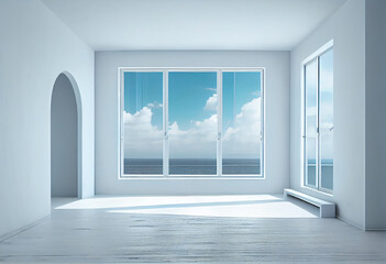 white empty room with sea view Generative by ai