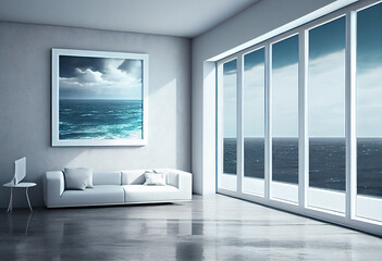 Fototapeta premium white empty room with sea view Generative by ai