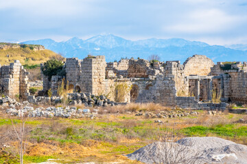Naklejka premium The ruins of the ancient city of Perge. Perge is an ancient Greek city on the southern Mediterranean coast of Turkey