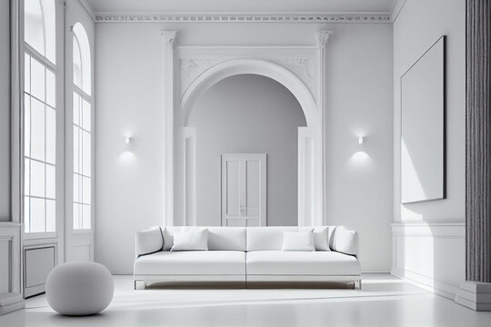 empty white room with a nature light from windows gerative by ai