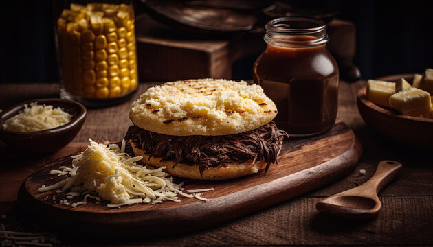 Artisanal arepa columbian food: Arepa de Chocolo
