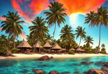 Obraz premium beach palm sea photo generative ai