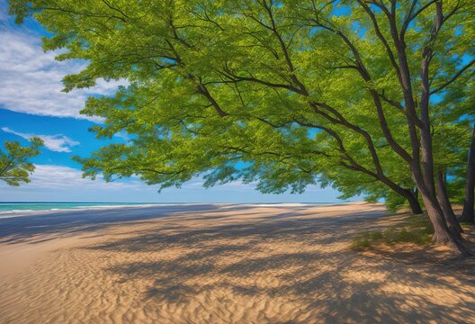 beach tree sea nature photo generative ai