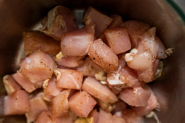 pieces of chopped meat for cooking barbecue