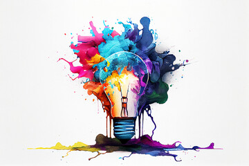 illustration of colorful bulb with splash of colors , Generative AI