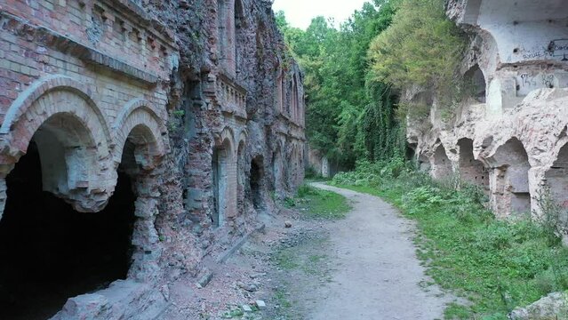 Drone view of Dubensky Tarakanovsky fort - defensive structure, mistic place