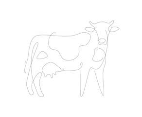 Cow one line illustration. Beef single line. Household animals line art vector.