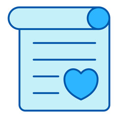 Unfolded love letter and heart - icon, illustration on white background, color style