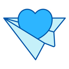 The heart flies on a paper plane - icon, illustration on white background, color style