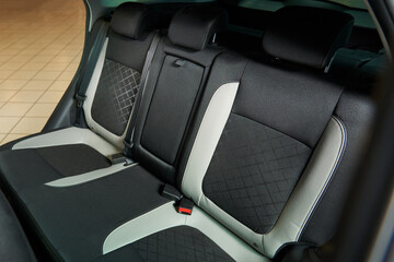 car interior rear sofa with headrests and armrest
