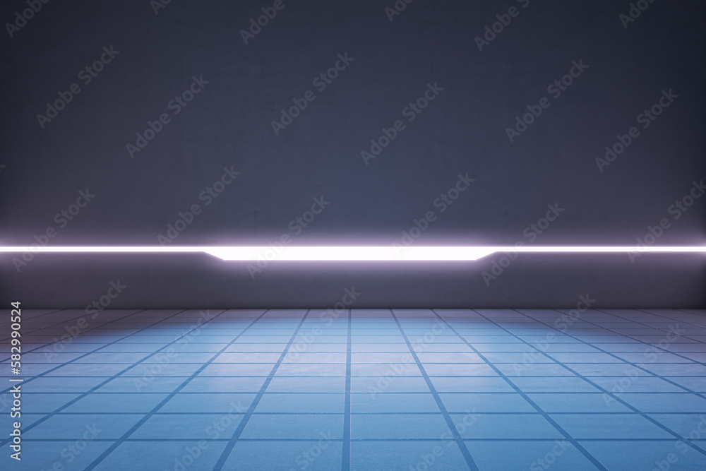 Aufkleber Abstract interior with tile floor and empty mock up place. 3D Rendering.