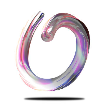 Glass effect letter o chrome colorful character transparent