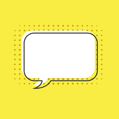 Rectangular speech bubble with rounded corners isolated on yellow background. Blank message box template.