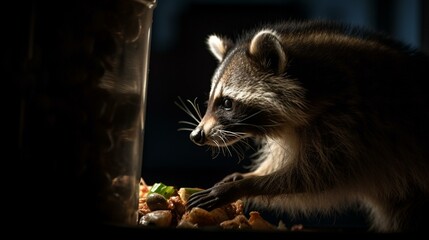 Naklejka premium A chubby raccoon reaching into a trash can for a midnight snack Generative AI