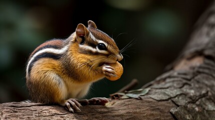 A chubby chipmunk munching on a nut while perched on a tree branch Generative AI
