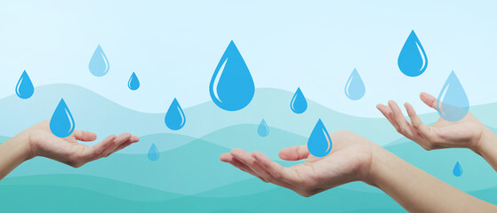 World water day and water droplet for ecology concept and Paper Cut style. lifestyle, lifestyle, Natural, saving, environment, banner, copy space, website -3d Rendering