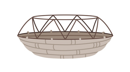 Obraz premium Empty storage basket from metal wires and textile ropes. Modern trendy basketry, home interior wicker made from natural material, paper vine. Flat vector illustration isolated on white background