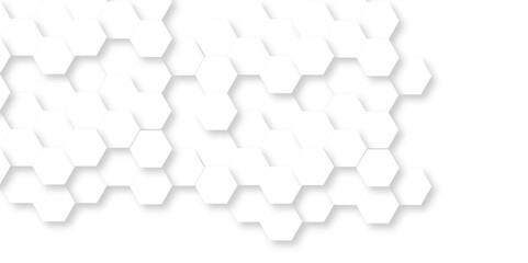 Fototapeta premium Abstract white background with hexagonal shapes and Surface polygonal pattern with glowing hexagons background. hexagon concept design abstract technology background.