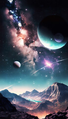 Fototapeta premium Planet galaxy view, smartphone wallpaper, (generated ai)