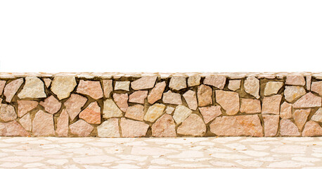 Small stones wall and sidewalk with the empty landscape for your imagination - 582996191