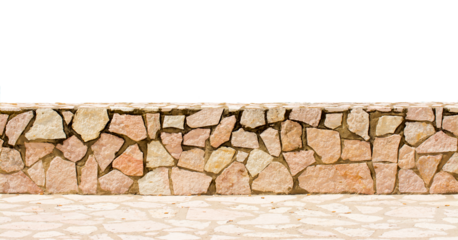 Small stones wall and sidewalk with the empty landscape for your imagination