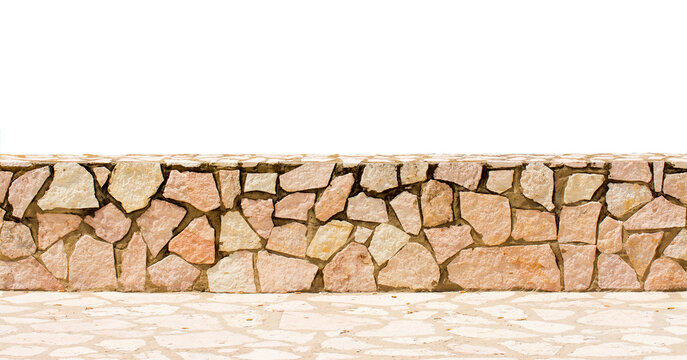 Small Stones Wall And Sidewalk With The Empty Landscape For Your Imagination