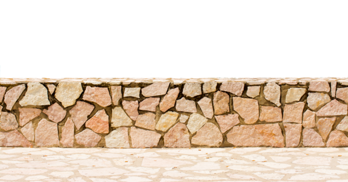 Small stones wall and sidewalk with the empty landscape for your imagination