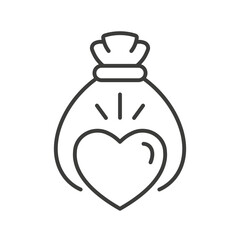 Money bag wiht heart line icon on white background. Editable stroke.