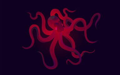 Red octopus composed. Marine animal digital concept. Vector illustration background. EPS