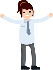 Successful businessman in strong pose. Happy man in suit and tie. Hands at the waist. Cartoon flat illustration. Office worker