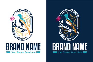 simple modern line sunbird Tropical asian bird illustration logo design