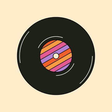 Abstract psychedelic vinyl record illustration in 70s and 80s style. Music concept, trippy art. Vintage hippie drawing. Groovy vector graphic.