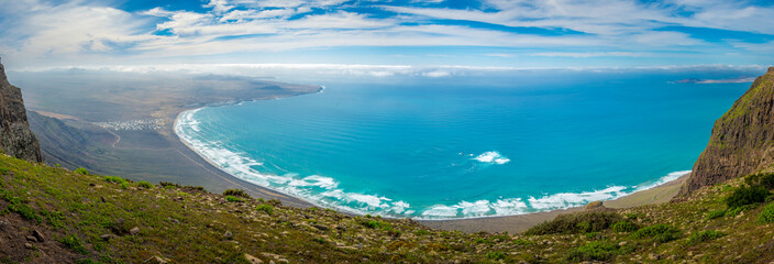 Mirador Rincon de Haria, view on the dramatic northern coastline of the Canary island Lanzarote