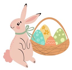 easter bunny with basket of coloured eggs