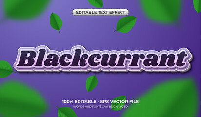 Realistic blackcurrant text effect. Editable white and dark purple font effect combination and scattered leaves