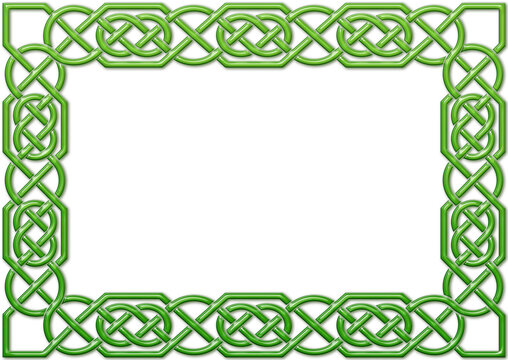 Celtic frame with circles, green. Linear border made with Celtic knots for use in designs for St. Patrick's Day.