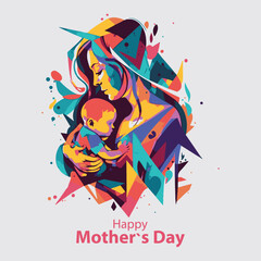 Happy Mother's Day, vector greeting design. character mom with children illustration