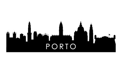Porto skyline silhouette. Black Porto city design isolated on white background. - obrazy, fototapety, plakaty