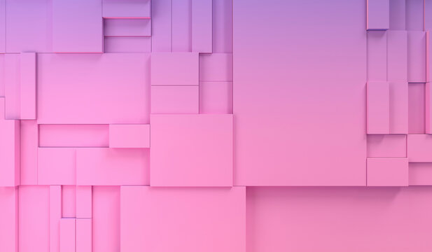 Three dimensional render of pink colored rectangles