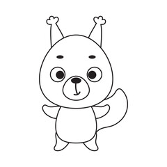 Coloring page cute little squirrel. Coloring book for kids. Educational activity for preschool years kids and toddlers with cute animal. Vector stock illustration