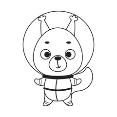 Coloring page cute little spaceman squirrel. Coloring book for kids. Educational activity for preschool years kids and toddlers with cute animal. Vector stock illustration