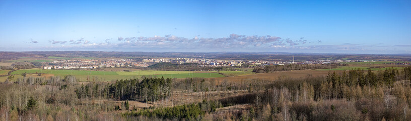 Fototapeta na wymiar View from the lookout tower on Pekelný kopec Winter landscape in the Trebic region