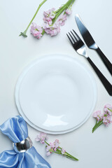 Concept of spring season table setting, space for text