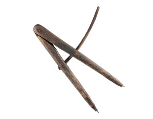 An old wooden compass. Tool, antique. On a transparent background.