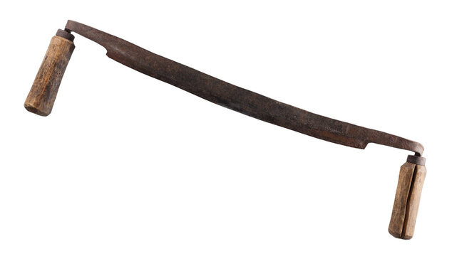 Tool for removing bark from the trunk. Item, old, used. On a transparent background.