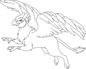 Flying Griffin Coloring Page Cartoon Illustration