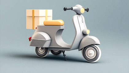 Scooter and cardboard box, delivery concept, generative AI.