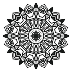 Circle mandala pattern design on a white background for coloring book